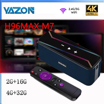 H96MAX M7 Android 13 Tv Box с Bluetooth Динамиком BT5.0 Четырехъядерный HDR 4K Плеер Media 4GB 32GB Телеприставка