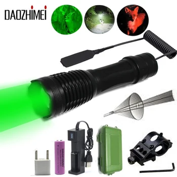 Зеленый/красный/белый Охотничий фонарик, тактический фонарь, Водонепроницаемая винтовка с масштабируемым фокусом, фонарь + Крепление + Переключатель + USB зарядное устройство