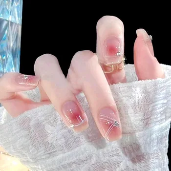 24шт Накладные ногти с квадратной головкой, стразы, французская Балерина, пресс для ногтей, водонепроницаемые модные искусственные ногти, сделай сам