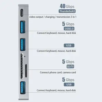 Док-станция Type-C Thunderbolt 3 от USB-C до USB 3.0-концентратора 40 Гбит/с, устройство чтения карт SD/TF 6 в 1, 6 Портов, специально предназначенных для MacBook /Air