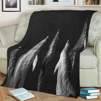 Черно-белые дельфины Фланелевое одеяло с 3D принтом Согревают Диван Детское одеяло Домашний декор Текстиль Семейный подарок мечты