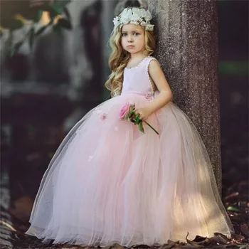 Прекрасное платье принцессы с пышным бантом из тюля без рукавов, Свадебная вечеринка, Бал, Платья для Первого причастия, подарок для детей Мечты