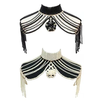 Женское плетеное жемчужное ожерелье из бисера, украшения для тела с высоким воротником, нагрудник, цепочка на плечо