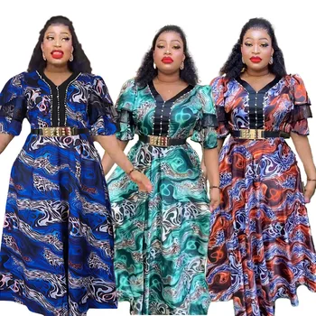 Африканские платья для женщин 2023 Плюс размер Длинное платье для вечеринки Африканская одежда Элегантное платье Макси с мусульманским принтом из Турции