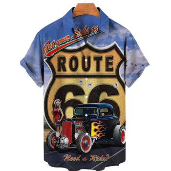 Мужская рубашка 66 Route Biker с 3d рисунком мотоциклиста для девочек, мужская рубашка Route 66, американские топы с коротким рукавом, футболка оверсайз, мужские путешествия