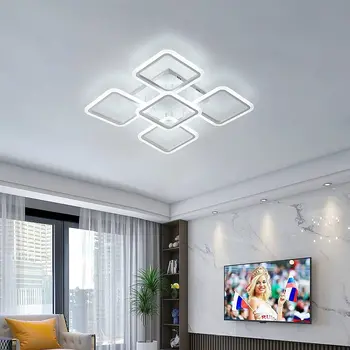 Современные светодиодные потолочные светильники GOECO, Акриловая Квадратная лампа для гостиной, домашнего декора в спальне, Люстра Холодного белого цвета 60 Вт