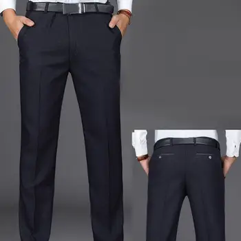 Мужские брюки с прямыми штанинами, плотные плюшевые мужские костюмные брюки с застежкой до середины талии, деловой стиль, Мягкие карманы, теплый офисный костюм для отца